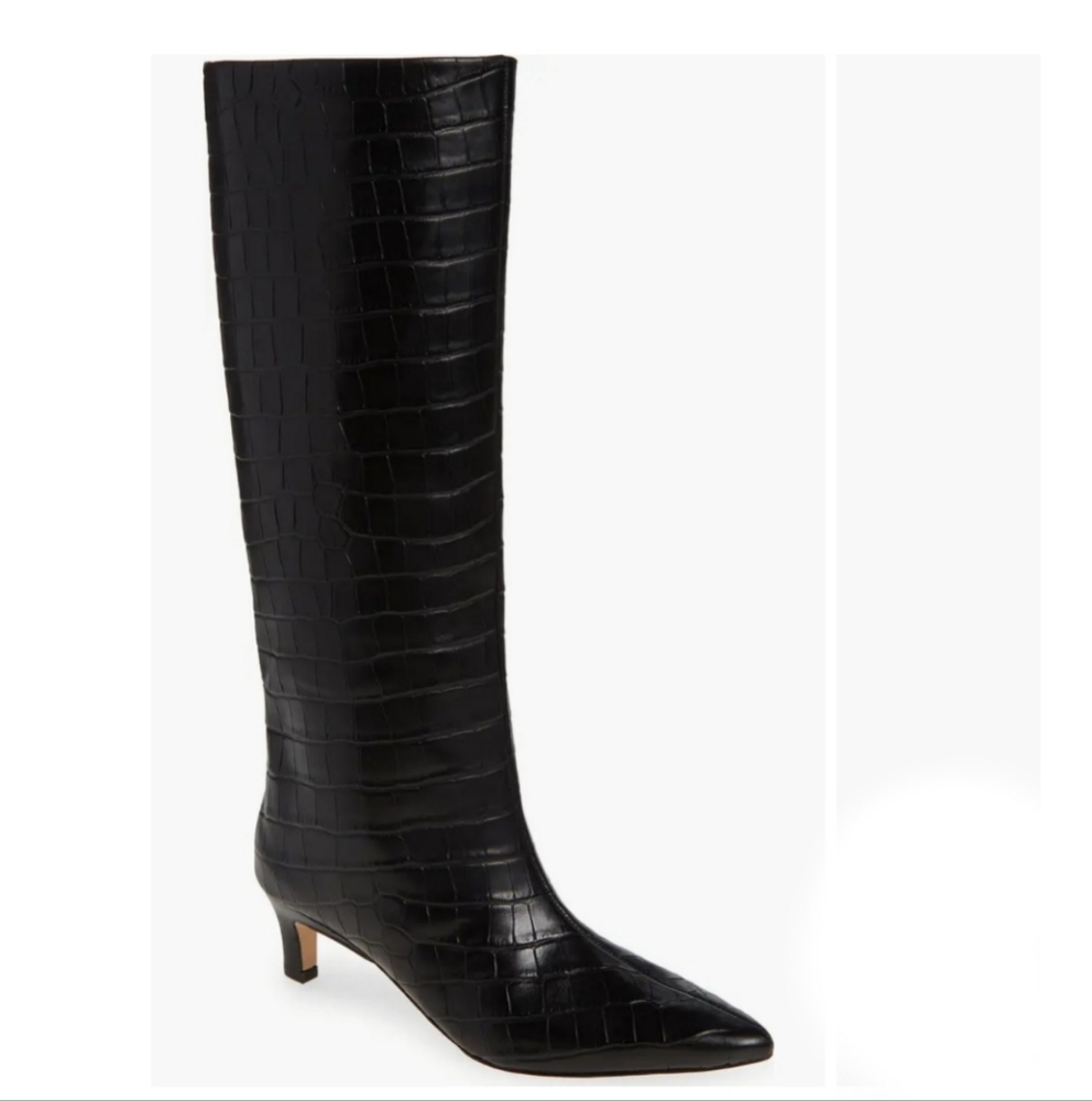 Nordstrom Black Croc-Embossed Heeled Boots